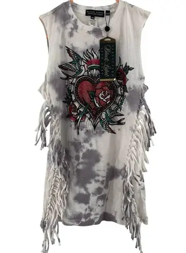 Affliction Black Label Tank Top Extra Small Calera NWT Tie Dye Heart Rhinestone