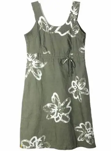 Lole ' Khaki Green Tie Dye Flowers Sleeveless Linen Blend Dress ~ Women's Size 8