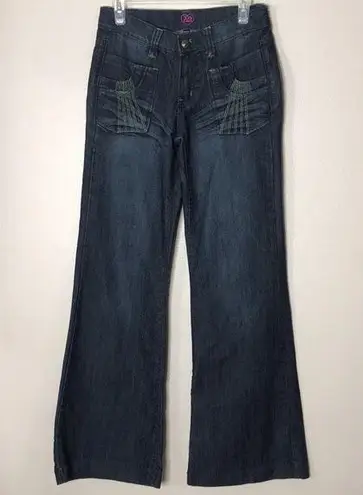 Bebe  ladies darkwash wide leg flare denim jeans size 27