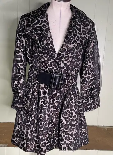 Clara SunWoo Leopard Cheetah Belted Cropped Trench Coat Size Medium Brown