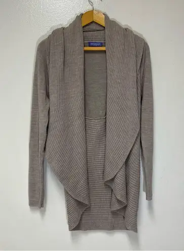 Vivienne Tam Neutral Taupe Rib Knit Waterfall Cardigan Longline Drape Sweater