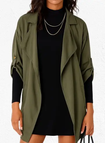 Lulus  Lucky Break Olive Green Tencel Draped Open Front Utility Jacket Size XS - Image 1