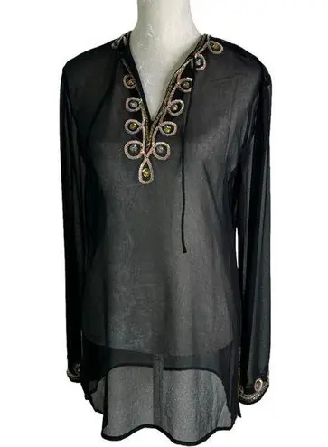 Forecast Sheer Beaded Sequin Swim Cover Up Top Tunic Black Size S NWT