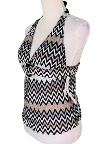 Perry Ellis Tankini Top S Black White Gray Taupe Chevron Removable Pads New