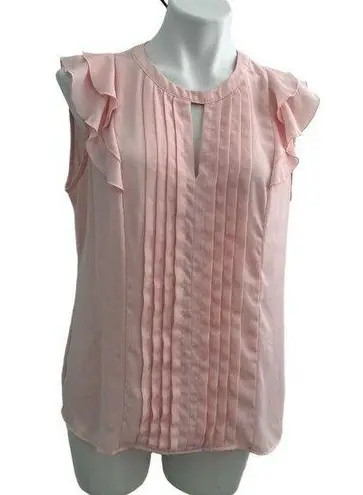 Elle pintuck Ruffle Keyhole Blouse top Pink Sleeveless
Medium womens NEW