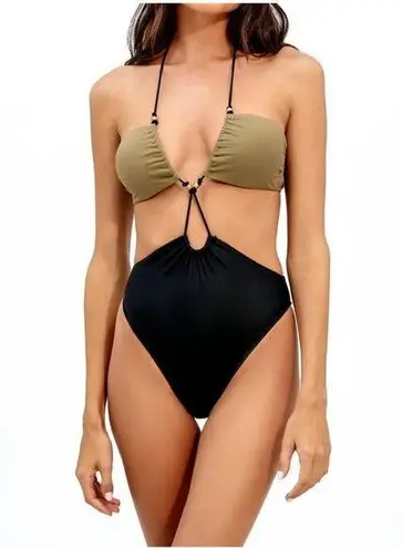 VIX Solid Gi Swimsuit Size Large NWT Paul Hermanny Olive Black Strappy Swim Sexy Green