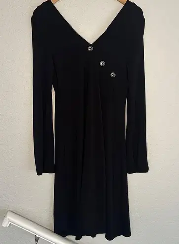 Joseph Ribkoff LBD Black Button Dress V Neck Split Back Size 10 Classic Party