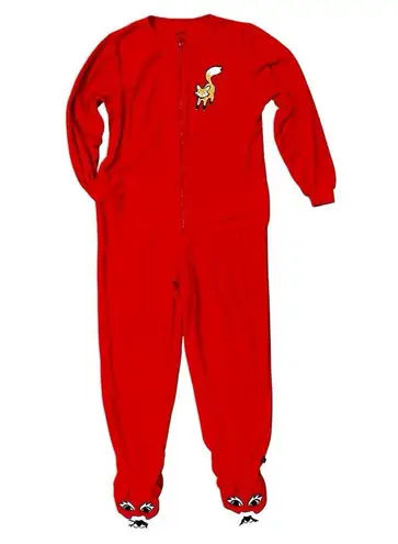 Nick & Nora Vintage Nick Nora Fox Patchwork Fleece Red Footed Pajama Size Medium Y2K Kidcore