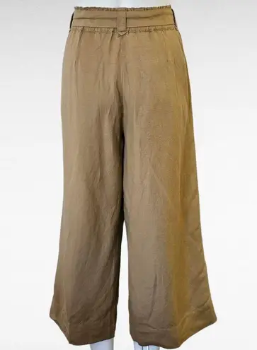 Nic+Zoe Tan Belted Wide Leg Cropped Linen Blend Pants Size 8