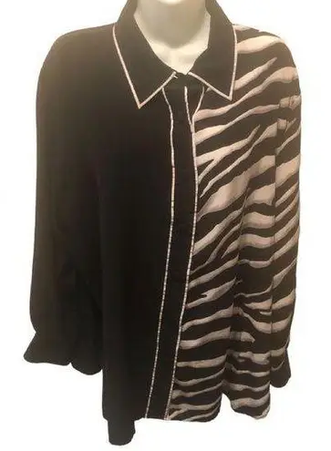 Bob Mackie Wearable Art 100% Silk Blouse M Animal Zebra Print LS Button Up Artsy