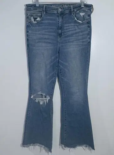 American Eagle  Stretch Super High Rise Flare Ripped 2762 Size 14