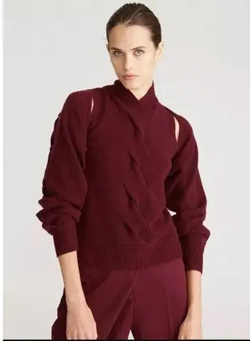 NWOT Halston Auden Wool Cash Cable Shrug in Merlot Size Medium Red