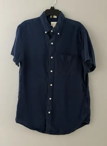 J. Crew Irish Linen Shirt Baird McNutt Size S Dark Blue Slim Fit Casual Nautical