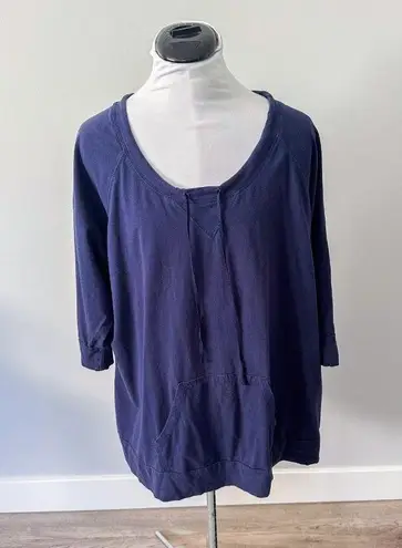 Avenue Navy Drawstring Top with Front Pocket