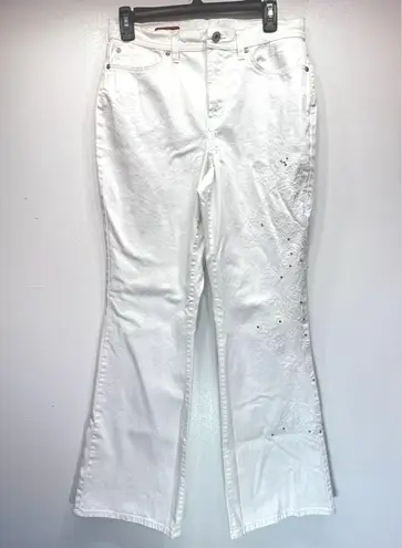White Flared Bootcut Embroidered Belle Jeans with Rhinestones by Jeanstar 10M Size 10
