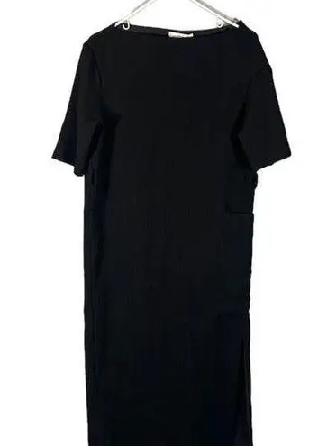 MNG by Mango Black Textured Formal Short Sleeve Long Maxi Dress Women Sz 4
