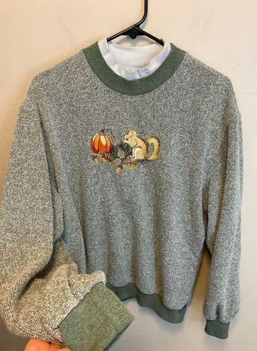 Bonworth 90's Vintage Squirrel Pumpkin Embroidered Knit Fall Sweatshirt XL