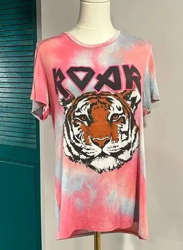 Evereve Zutter ROAR tiger tie-dye tshirt tee pink stretch and soft - small