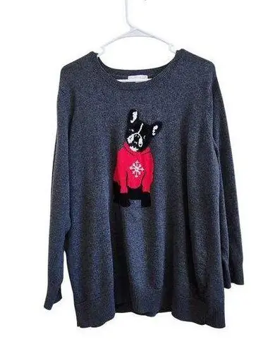 Westport 1962 Frenchie Dog Crew Neck Long Sleeve Holiday Sweater Gray Size 3X