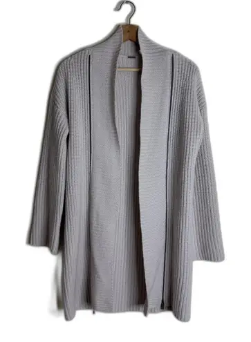 Tahari Elie Sweater Womens Small Gray Open Front Cardigan Wool Cashmere Ribbed