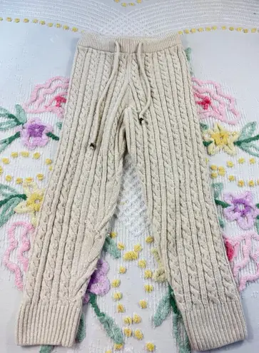 Polly Cable Knit Pants XS/S Beige Drawstring Cozy Lounge Casual Knitwear Tan