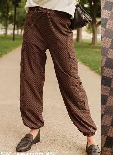 Albion Fit Jetsetter Cargo Joggers Pants: Wicker Check Brown Size XXL