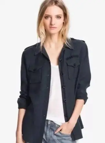 Elizabeth and James Blue Rumpled Bedford Jacket Shirt Size Medium $295