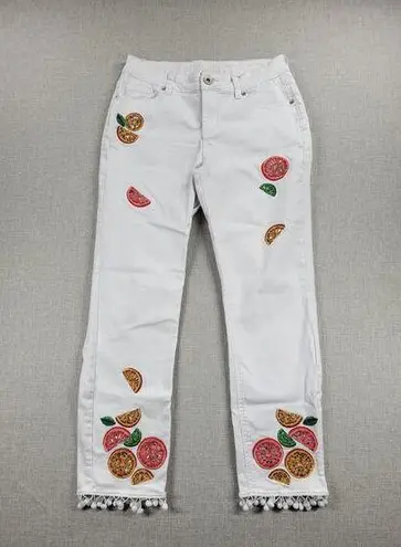 Hydraulic Women's Jeans 4 White Nolita Curvy Crop Straight Citrus Embroidered