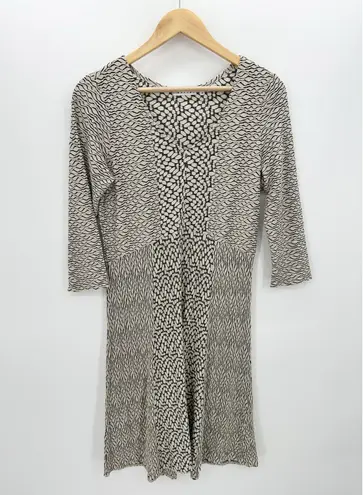 Habitat Women Size XS Tan Black Rayon Blend Fit Flare Dress 3/4 Sleeve Artsy