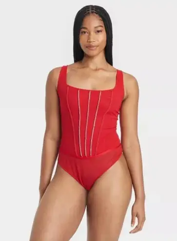 Auden Red Women's Rhinestone Lingerie Bodysuit Size