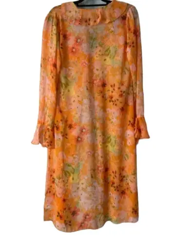 Wild Fable  Duster Top Womens Small Orange Floral Maxi Ruffled Party Night Out