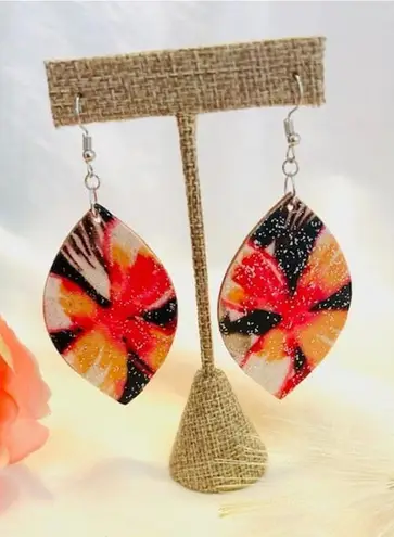 Handmade Dinner on the Beach Tropical Sunset Vibes Earrings Fabric Covered Wood