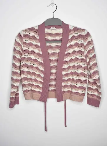 Hem And Thread Pink Striped Tie Front Open Cardigan Cottagecore Boho Grannycore