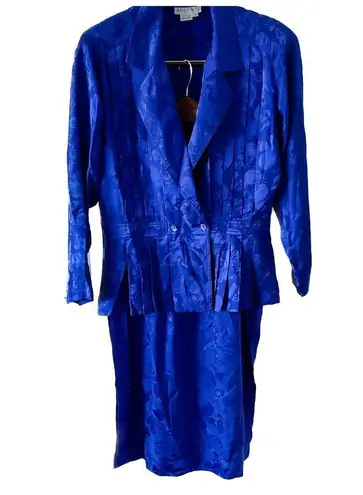 Vintage 100% Silk Butterfly Garden Embossed Print Skirt Suit Set size M 8 🦋 Blue Size M