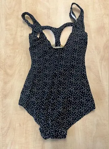 Le Suit LE COVE NWOT One Piece Black & White Polka Dot Modest Pin Up Style Size 10