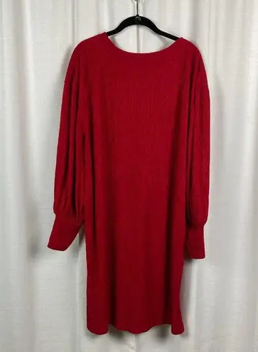 Eloquii Red Long Puff Sleeve Ribbed Shift Dress Sz.14/16