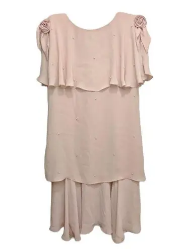 Vintage Patra Formal Floral Dress Pink Chiffon Tiered Midi Mother of the Bride Size 8