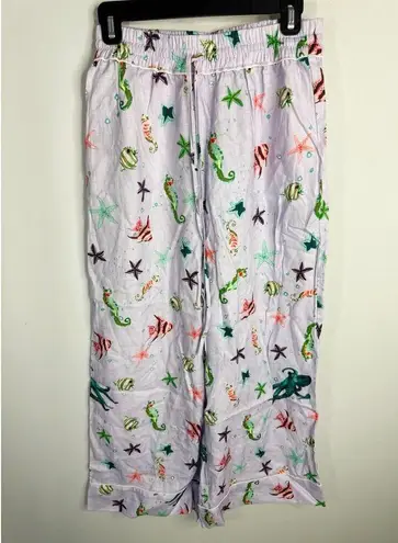 Hill House The Skylar Linen Pants in Sea Creature Women's MED NWT Nautical Beach Purple