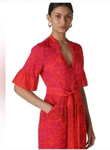 NEW Whistles Pink and Orange Henna Print Tie Front Jumpsuit Size 10 Red