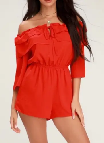 Jack by BB Dakota  Showstopper Off Shoulder Ruffle‎ Romper Red XS - Image 1