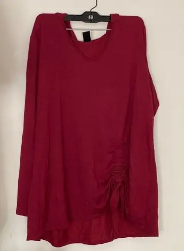 Avenue Leisure hooded knit top sweater ruched side tunic Longsleeve 14/16 red