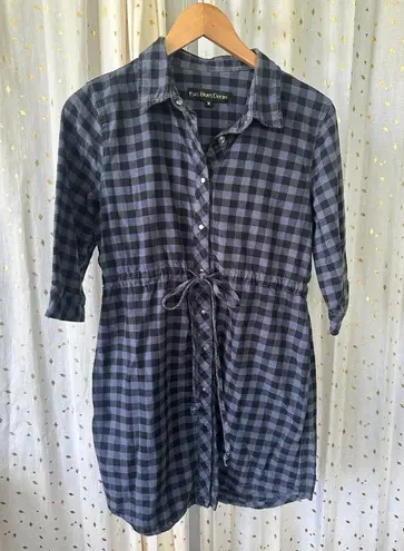 Paris Blues Denim Women's Gingham Button Down Drawstring Waist Shirt Dress M