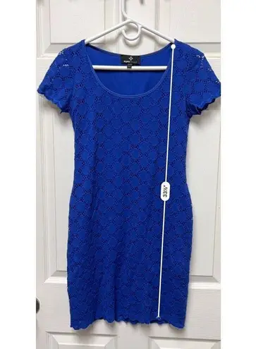 Ronni Nicole CDQ Womens Size Small Blue Lace Overlay Sheath Dress Short Sleeve