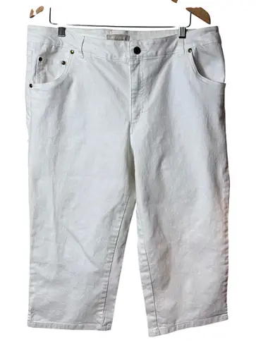 Woman Within White Denim Knee Length Pants Shorts SZ 18W Stretch Casual Vacation