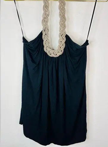 Spense Black Blouse with Chain Halter Top