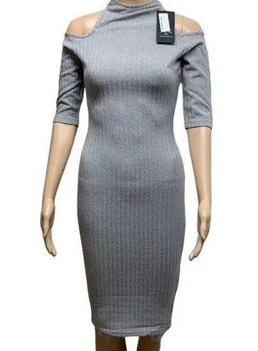 AX Paris Womens Bodycon Dress Cold Shoulder Ribbed Knit Gray Silver Size 8