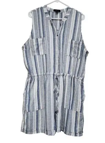 Kelly Renee Stripes Sleeveless Tie Waist Romper Shorts Blue White Size XL