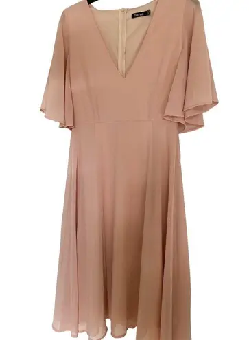 Boohoo  Light Pink Flutter Sleeve V Neck Midi Dress Size 6