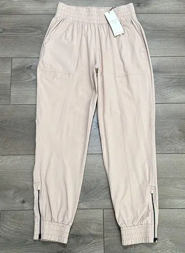 CALIA High Rise Ankle Zip Joggers Journey Collection Sandstone Tan Size XS
