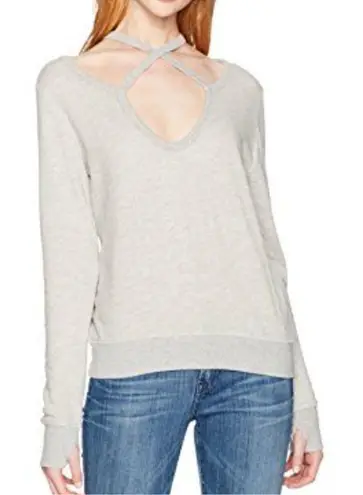 Pam & Gela NWT Rib Cross Neck Sweatshirt Heather Grey Pullover Top S
